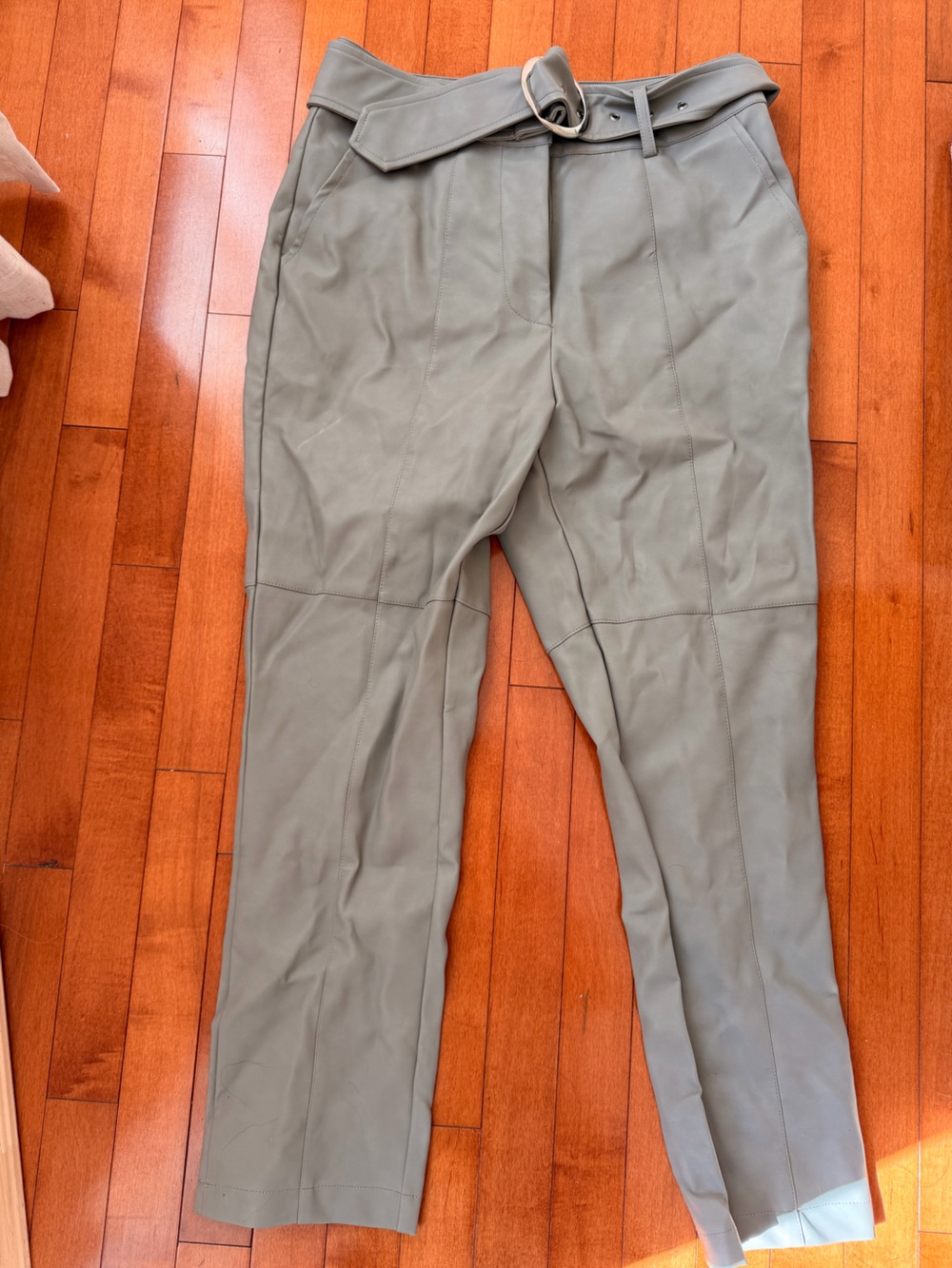 Faux leather Olive Green Belted Crop Pants